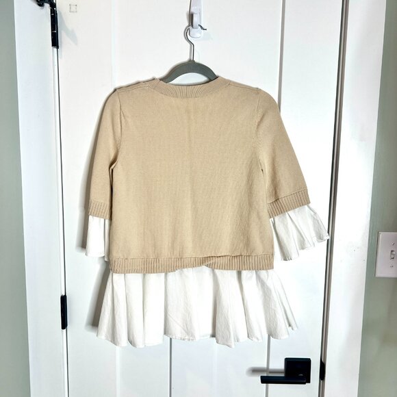 COS Oatmeal Mock Layered Crew Neck Sweater Ruffle Hem Academia Preppy Size XS - Picture 4 of 4